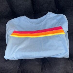 Womens Blue Shirt with Rainbow Stripes